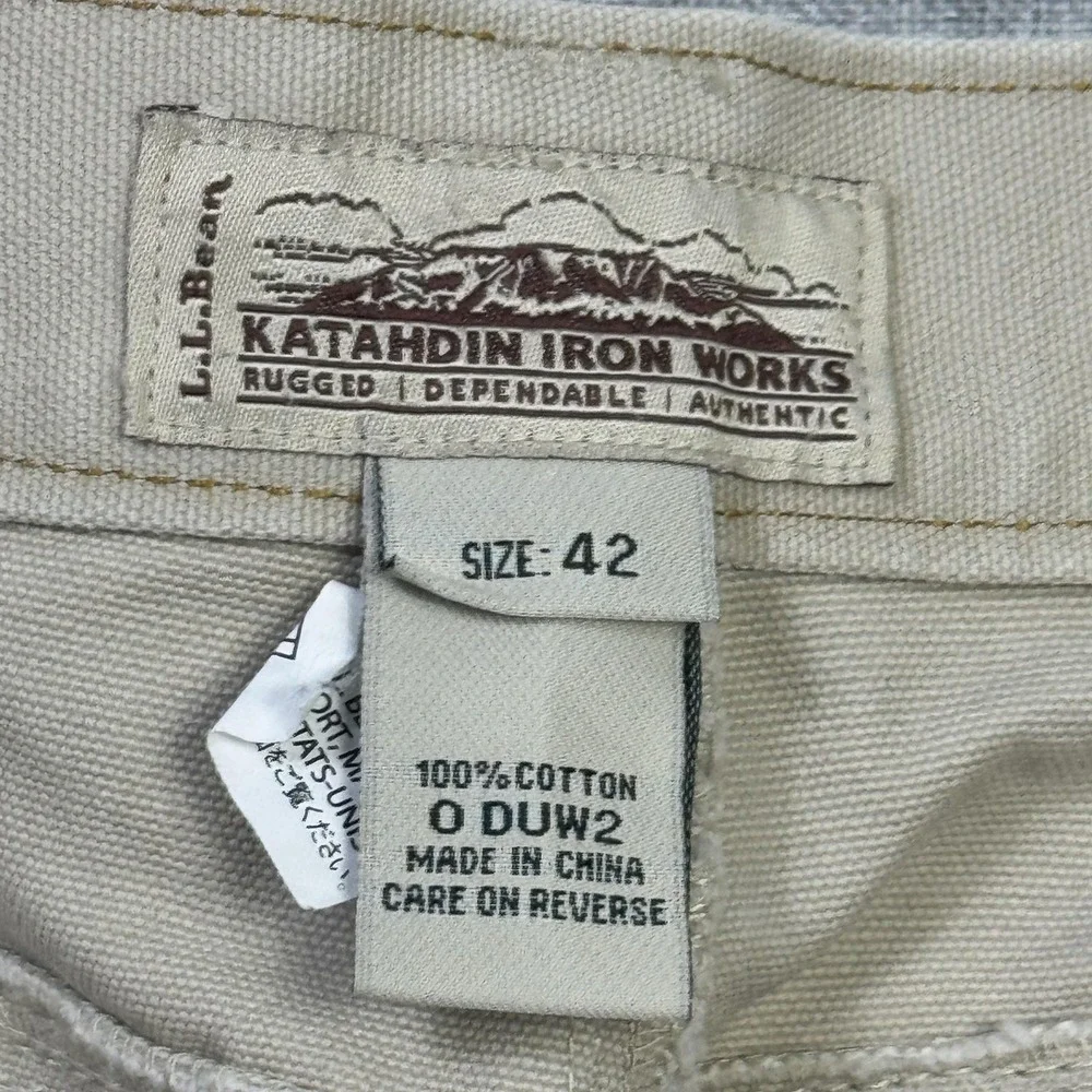 L.L. Bean Katahdin Iron Works Canvas Shorts Mens 42 Beige Cotton Relaxed Fit